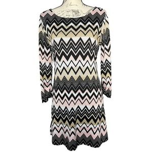 Lily Rose Pink & Brown Chevron Dress Size S